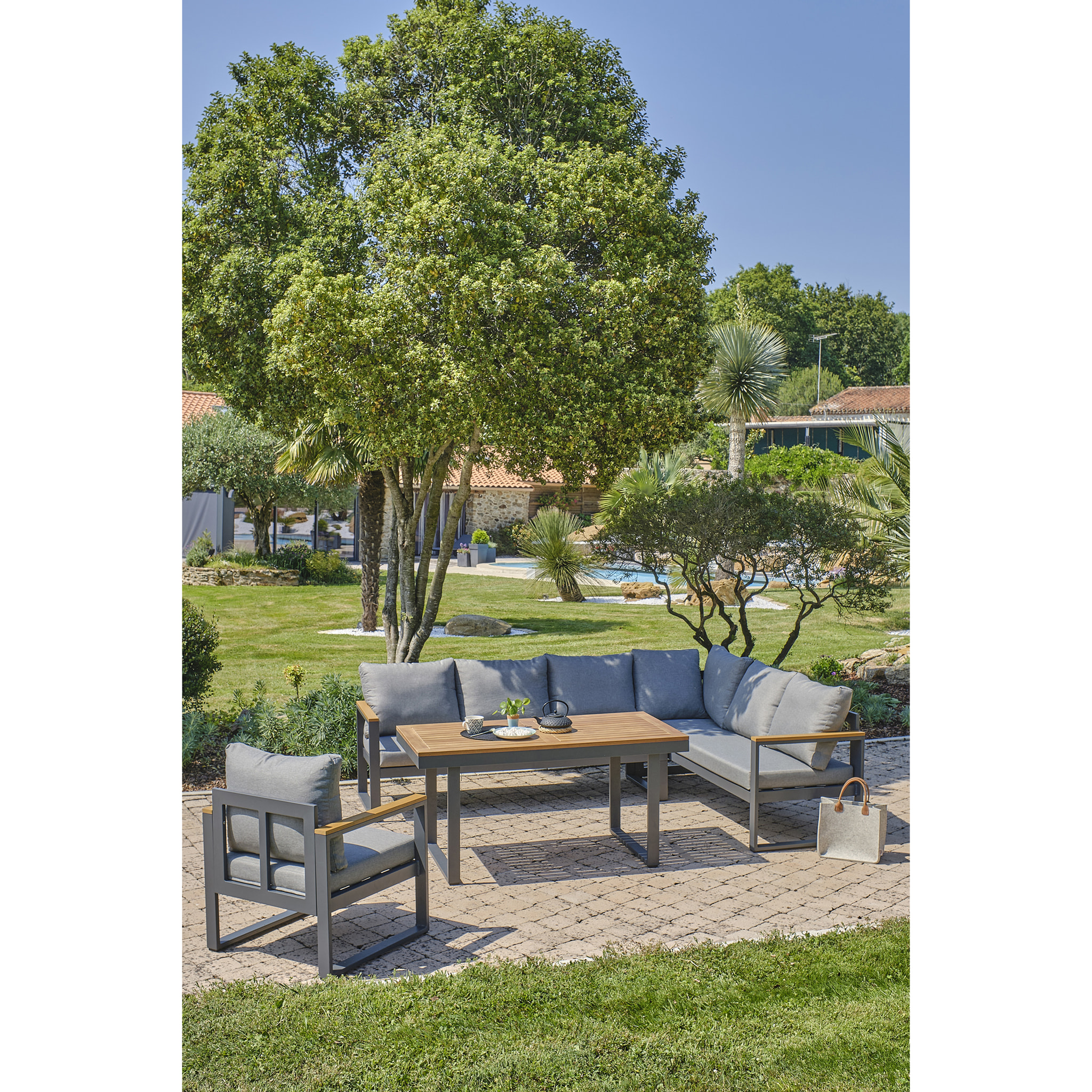 YONAHA - Ensemble repas de jardin 7 places en aluminium