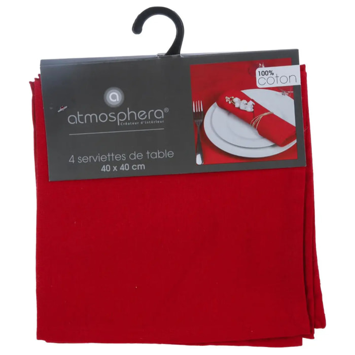 Lot de 4 serviettes de table coton - rouge - 40x40 cm