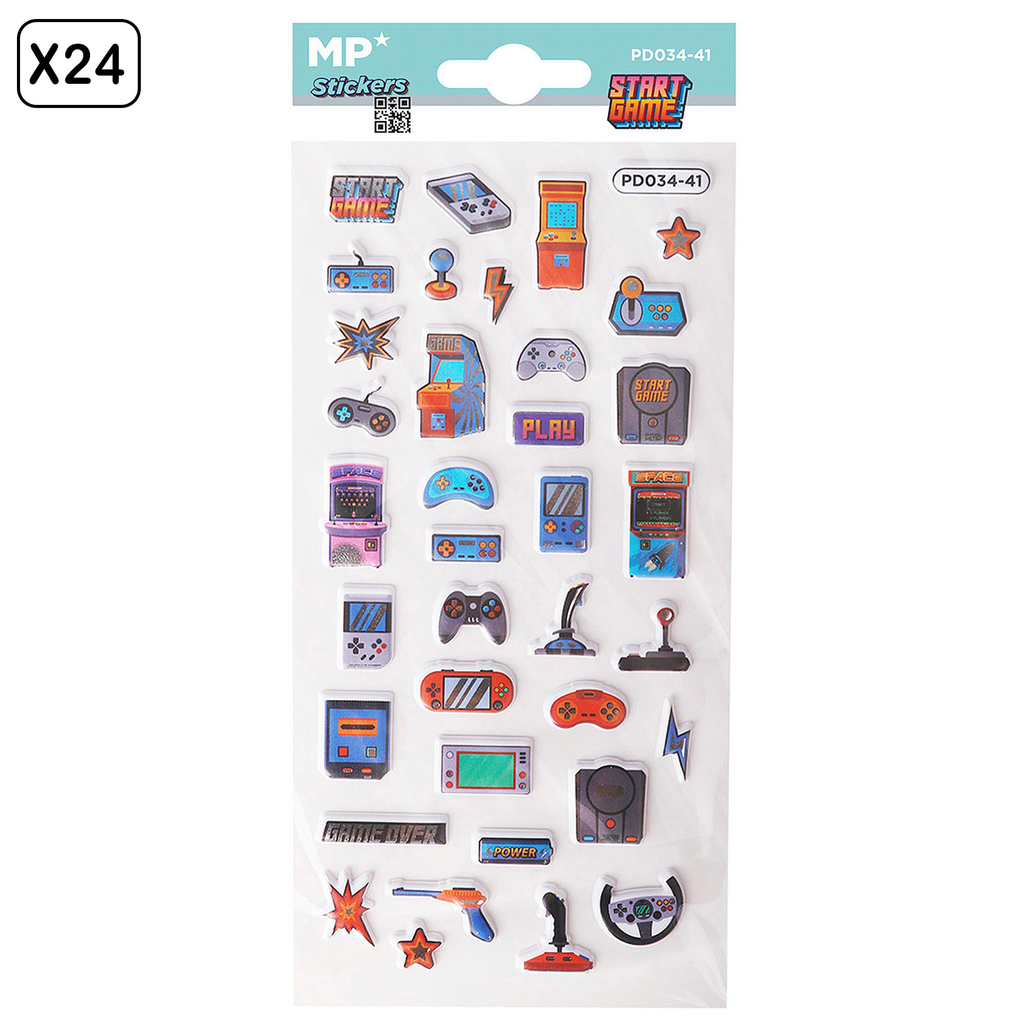 PACK 24 Pz. ADESIVI STICKERS IN RILIEVO DESIGN GAMER