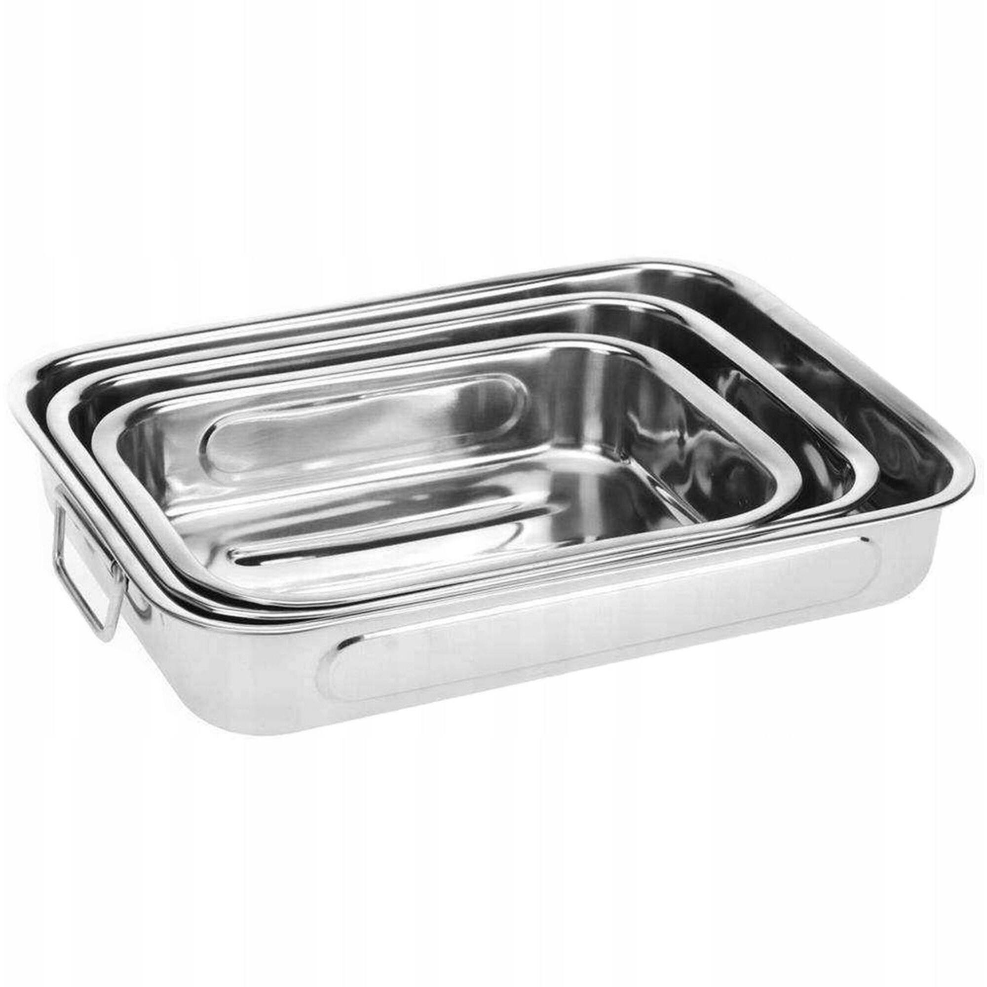 juego de 3 bandejas para hornear en acero inoxidable con asas