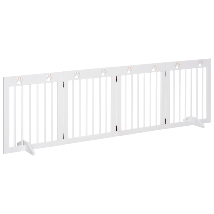 Barrera de Seguridad Plegable para Perros 4 Paneles con Patas 204x30x61cm Blanco