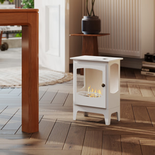 Chimenea de Bioetanol de Pie Estufa de Bioetanol con Tanque de 1,2 L Apagallamas de Acero Inoxidable Tiempo de Combustión 3H para Interiores 20-25 m² 39x26x54 cm Blanco