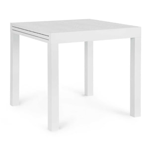 Tavolo allungabile da giardino CLIV con piano effetto legno e struttura in alluminio bianco, 80×80 – 160×80 cm