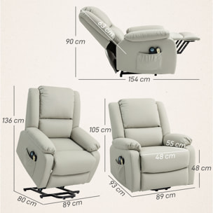 Sillón Relax Reclinable Eléctrico Levanta Personas Sillón Elevador con 8 Punto de Masaje Calor Lumbar 2 Controles Remotos Reposapiés Tela Resistente a los Arañazos y Bolsillo Lateral Gris Claro