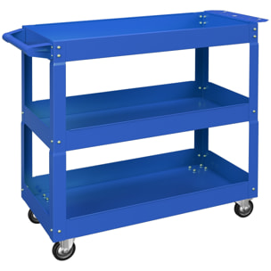 Carro de Herramientas con Ruedas Carro de Taller de Acero con 3 Estantes de Almacenamiento y Asa Lateral para Garaje Mecánico Hogar Carga 150 kg 83x35,3x76 cm Azul