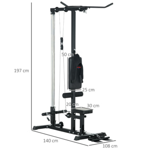 Máquina de Musculación Estación de Entrenamiento con Pedales Giratorios y Asiento Ajustable para Fitness Entrenamiento en Gimnasio Hogar Oficina Carga Máx. 110 kg 140x108x197 cm Negro