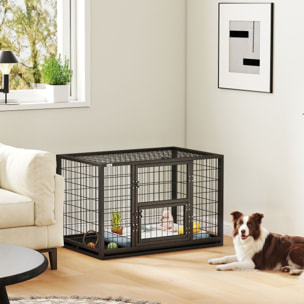 Cage pour chien 94 x 60 x 64 cm toit ouvrant trappes nourrissage porte acier noir