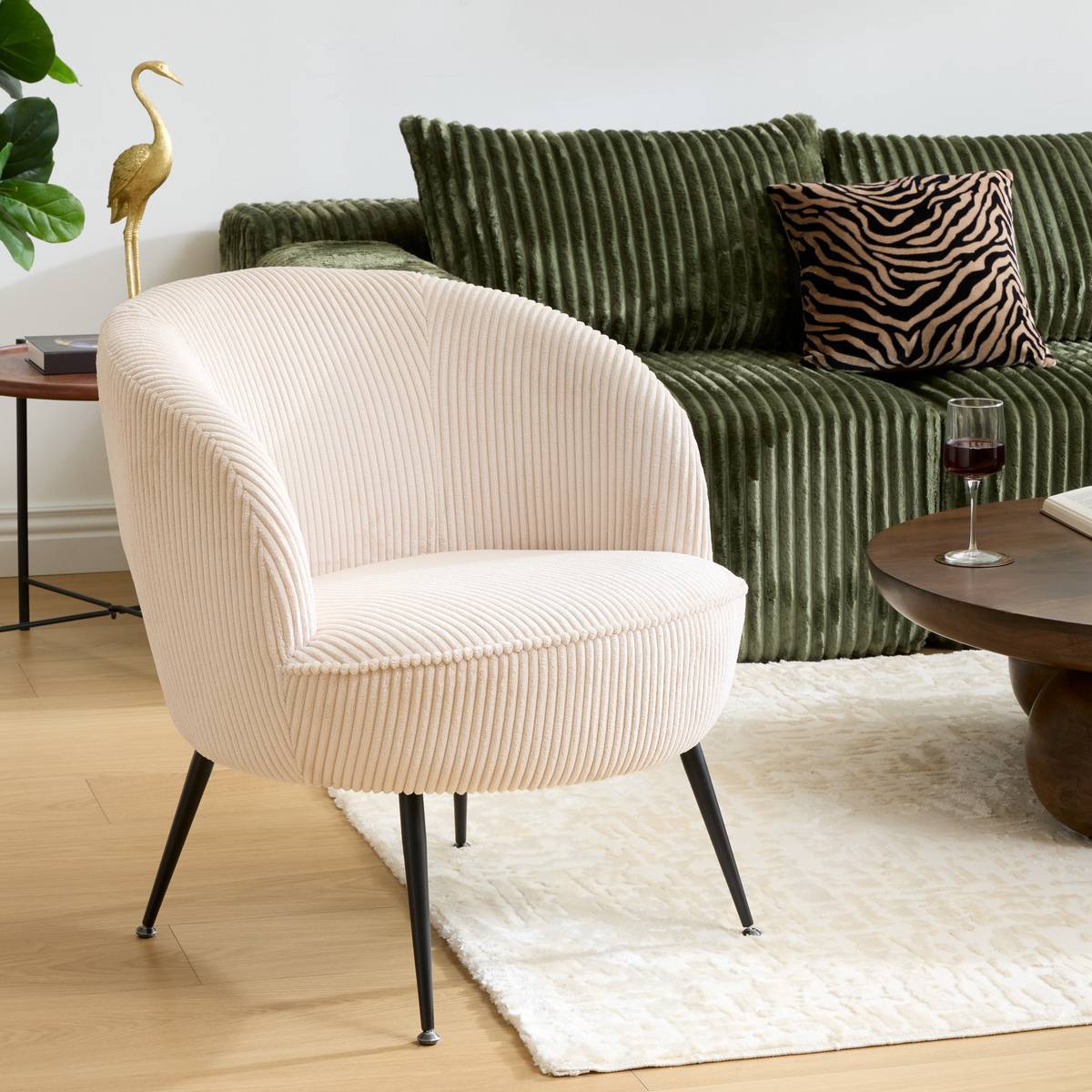 Fauteuil Tildae en Tissu Creme Côtelé L69xl63xH71 cm