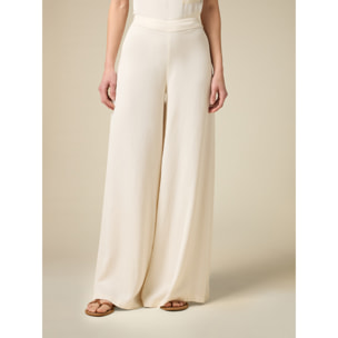 Oltre - Pantalones wide leg de tejido vaporoso - Blanco