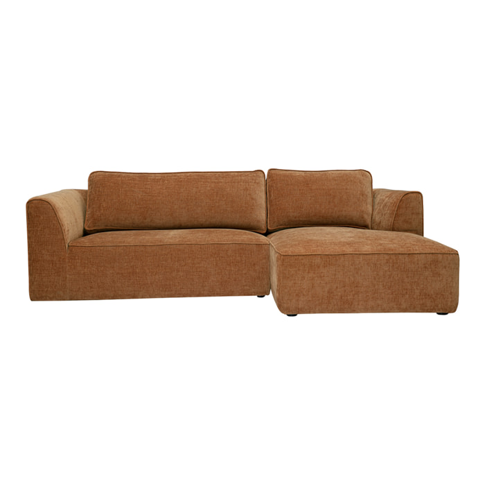 Canapé d'angle droit design en tissu effet velours texturé terre brûlée 3 places GRAMMY