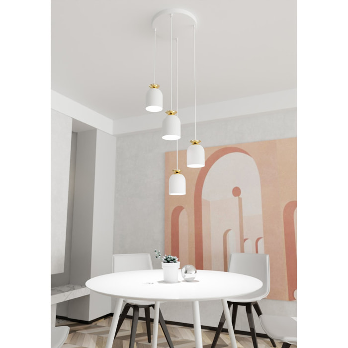 Lampada a sospensione Target in acciaio bianco e dettagli oro
