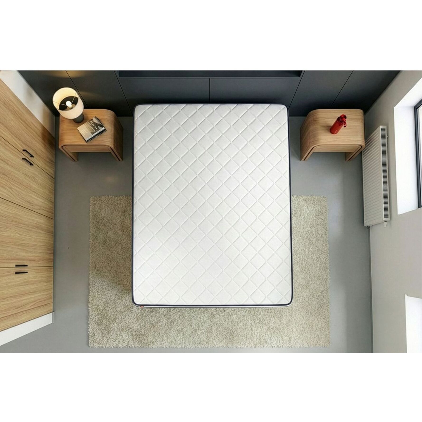 Ensemble - Matelas Mousse haute densitée avec micro-cellules d'air 19cm d'épaisseur - 1 zone de confort - Confort très ferme - Sommier tapissier monobloc - 1 place
