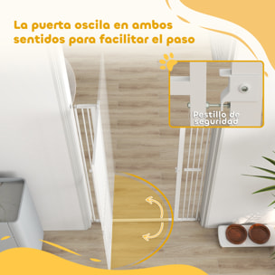 Barrera para Perros Extra Alta Puerta para Perros con Ancho Ajustable 77-104 cm Barrera de Seguridad para Perros y Gatos con 2 Extensiones y Puerta de Paso para Escaleras y Pasillos Blanco