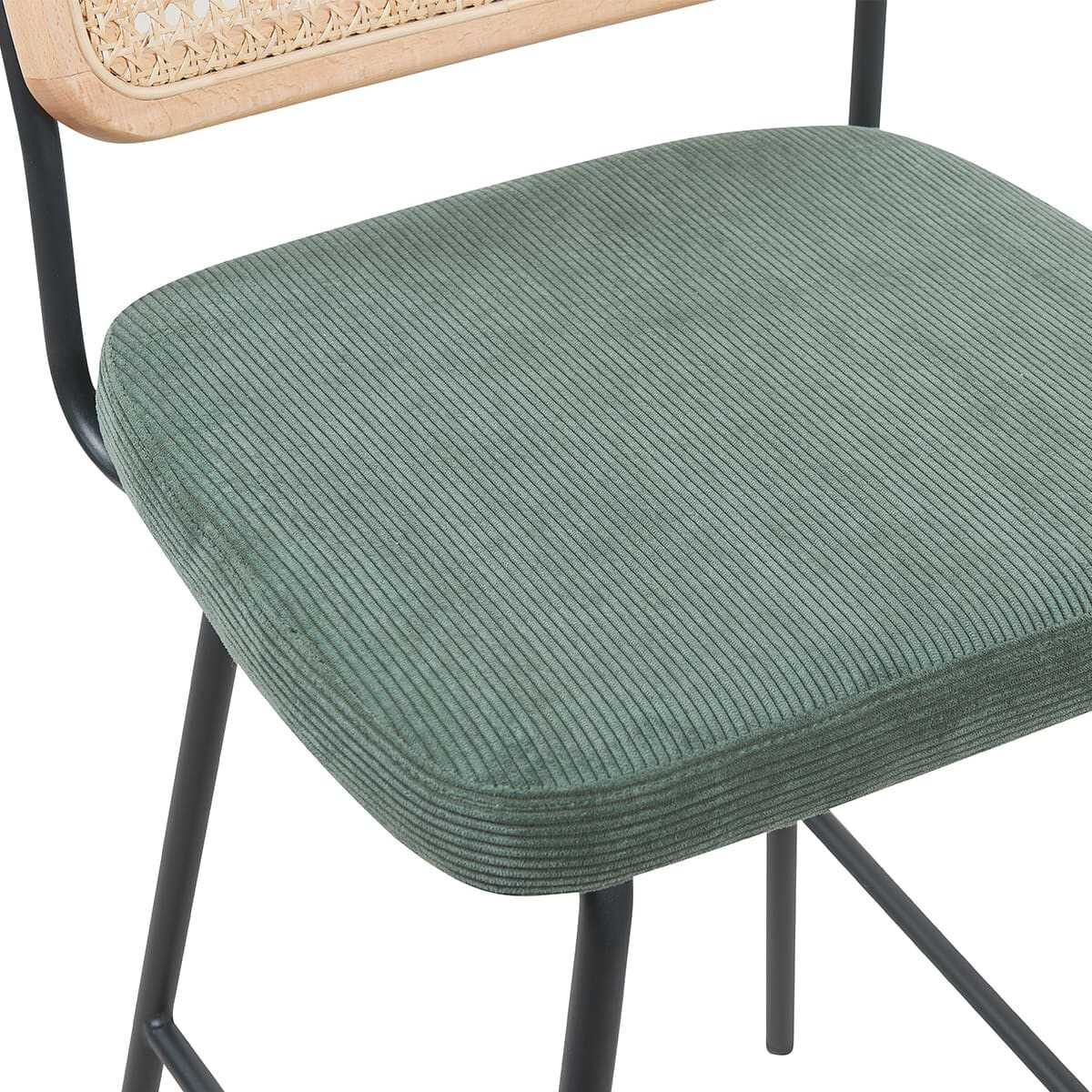 Lot de 2 chaises de bar en cannage et velours côtelé, piètement noir - MUSE