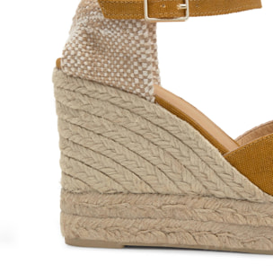 Sandalia de cuña Bianca estilo peep-toe en algodón orgánico lavado