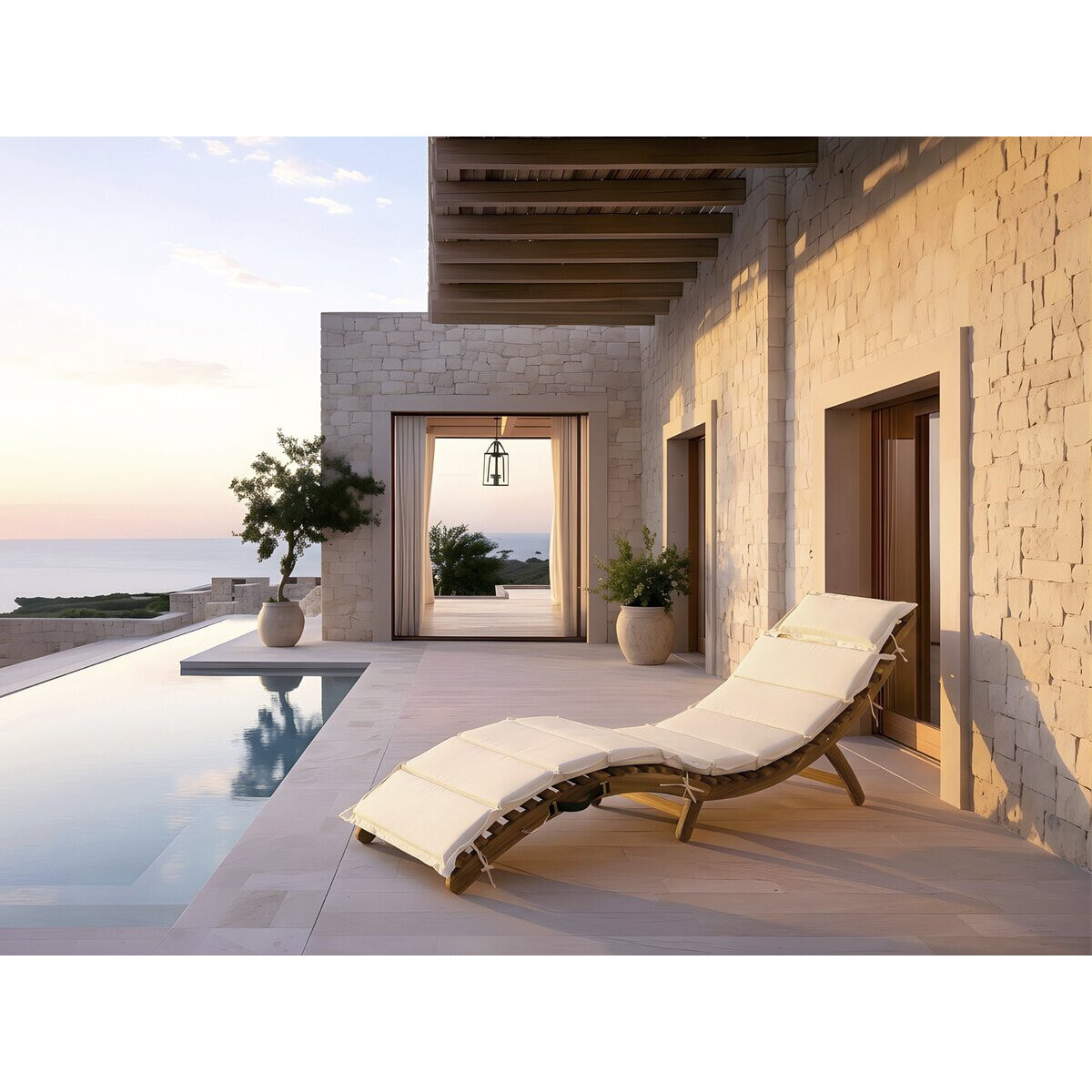 Bain de soleil en bois avec coussins inclus "Jakarta" - Beige