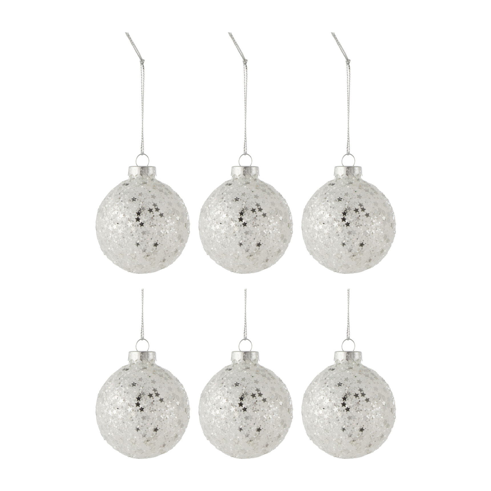 J-Line boule de Noël Etoiles - verre - argent - small - boîte de 6
