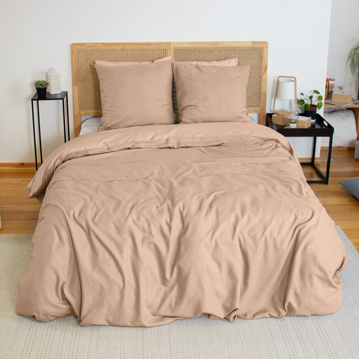Parure housse de couette 3pcs en microfibre effet flanelle - grege