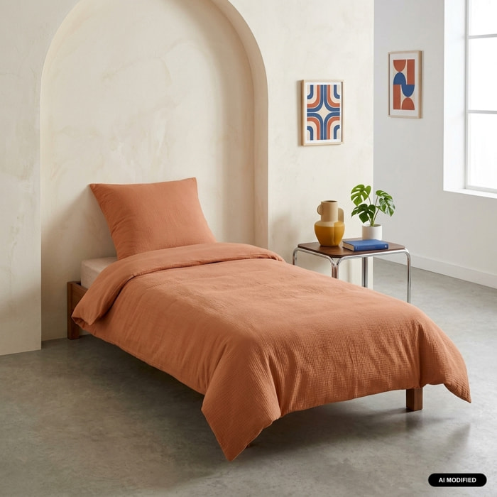 Parure de lit gaze de coton terracotta ALIX