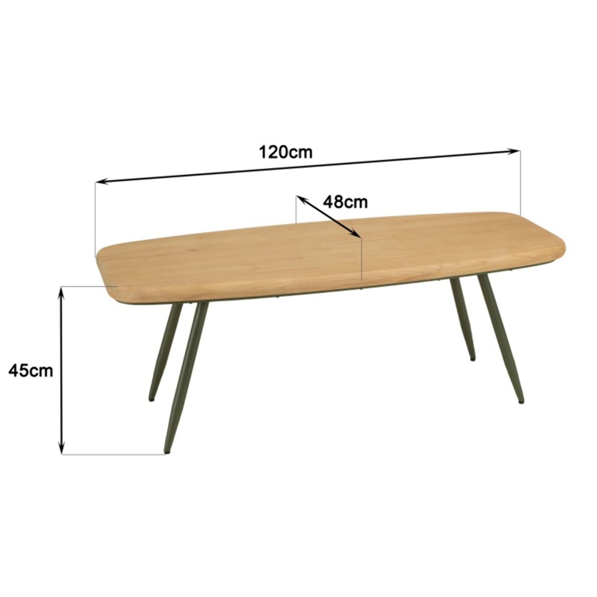 HELENA - Table basse GM plateau en pin pieds scandinaves métal vert