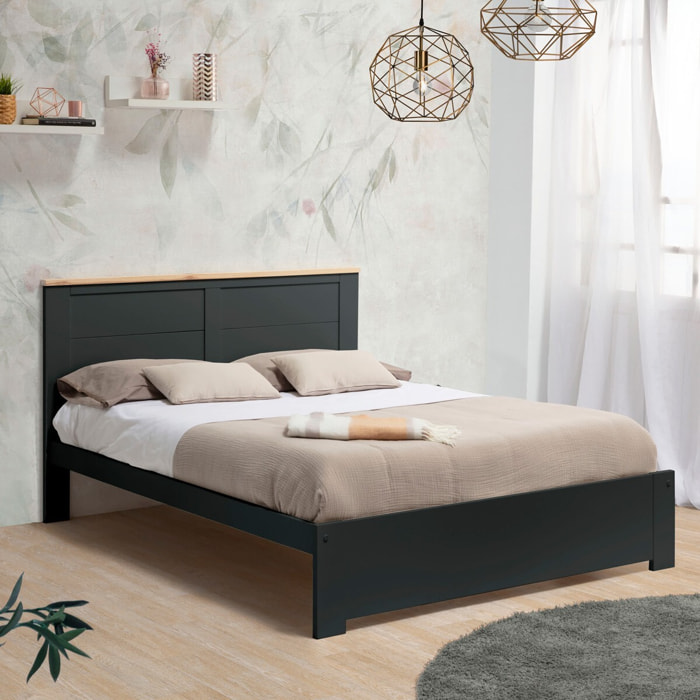 Lit adulte avec tête de lit en bois - NEVEA