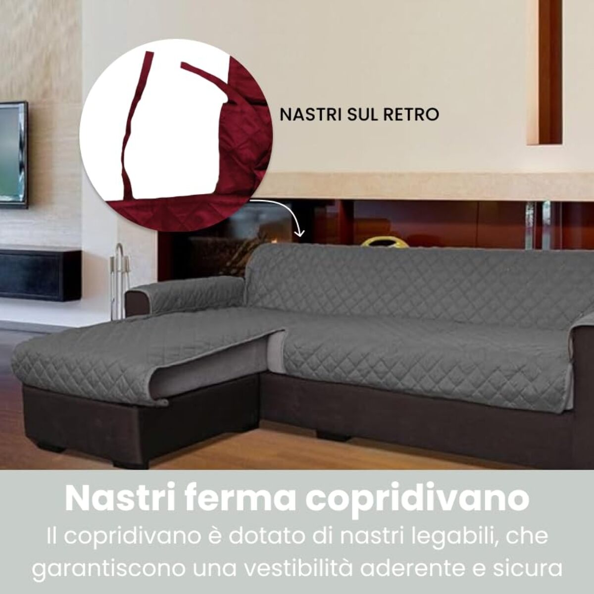 INTRECCI Copridivano 2 Posti con Penisola, Copridivano con Braccioli, Penisola Destra e Sinistra, Telo Copridivano Angolare, Impermeabile, Protegge da Macchie, Facile da Lavare. Colore: Grigio Scuro