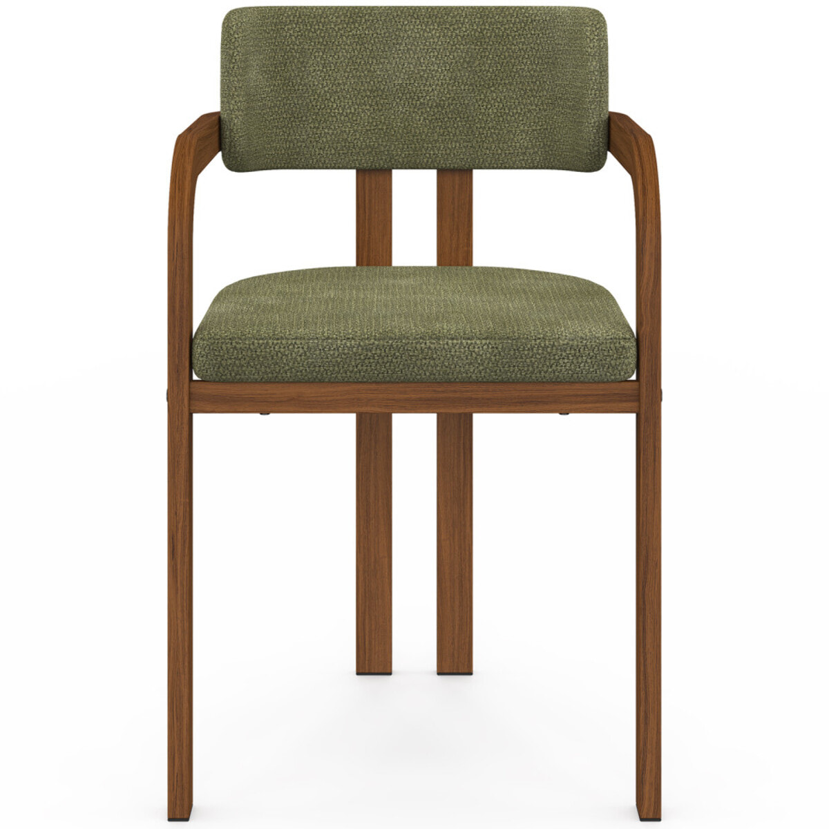 Chaises Elsa avec accoudoirs tissu chenille vert pieds effet noyer - lot de 4