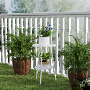 Mesa de Jardín Redonda de 2 Niveles Mesa de Terraza Exterior Ø32x51 cm con Bandeja Inferior y Estructura de Metal para Exterior e Interior Blanco