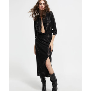 Abito drappeggiato in maglia con paillettes finte