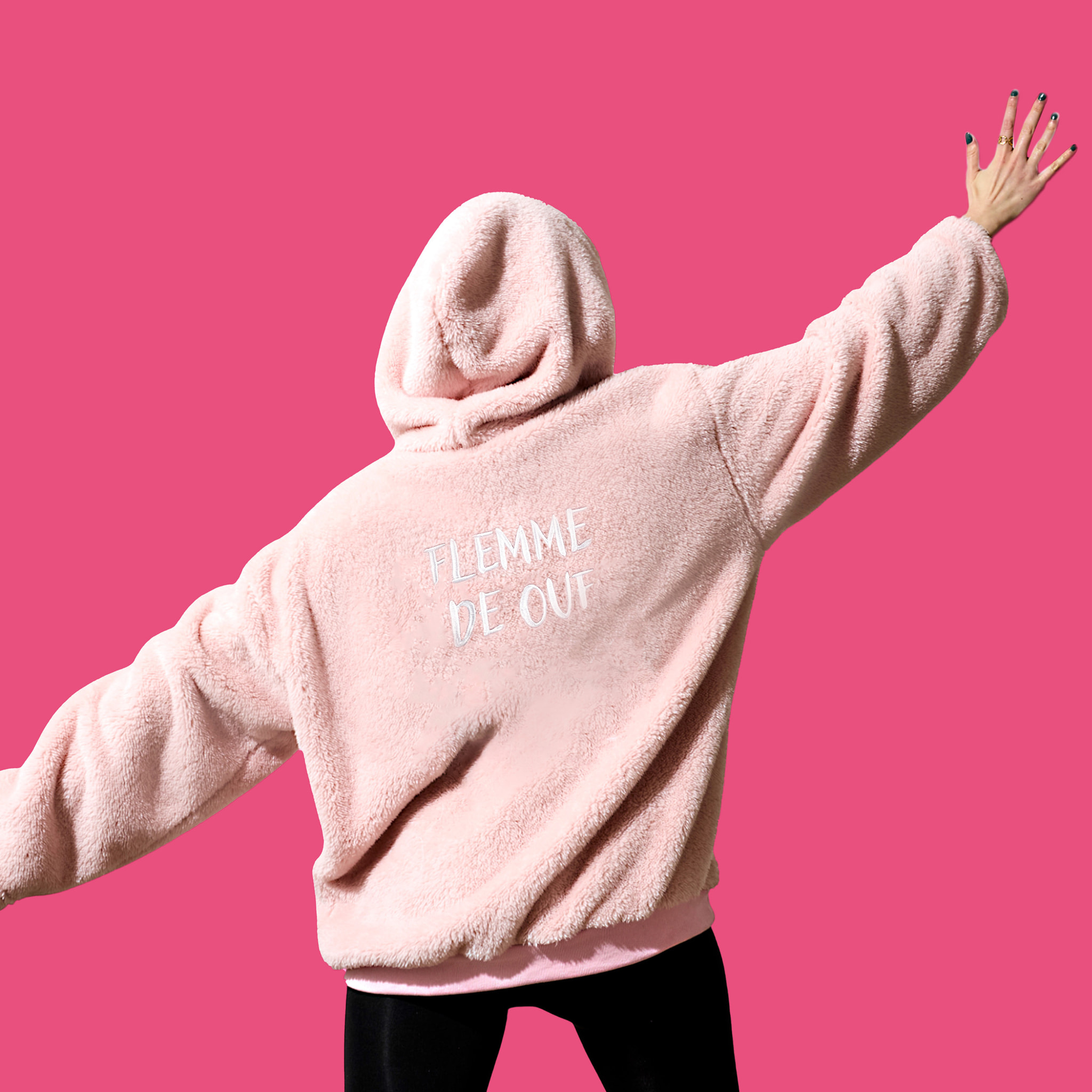 Sweat à Capuche - THE CONCEPT FACTORY - Flemme de Ouf - Rose et blanc