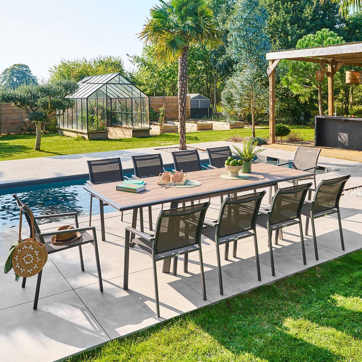 Table de jardin 10 places Pavane extensible gris graphite