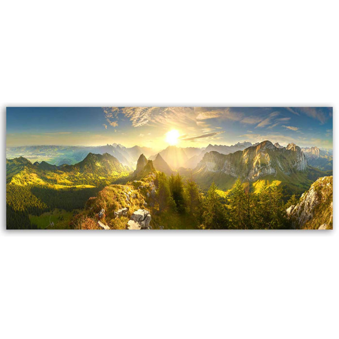 Tableau panoramique lever de soleil sur chaîne montagneuse Toile imprimée