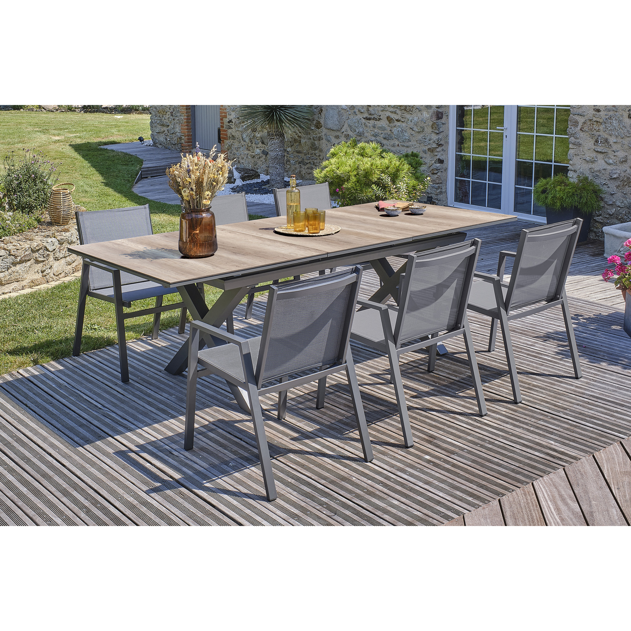 FLORIDE - Ensemble repas de jardin 6 places en aluminium