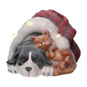 Cane in resina nero con gatto, cappello e led cm35x34h24,6