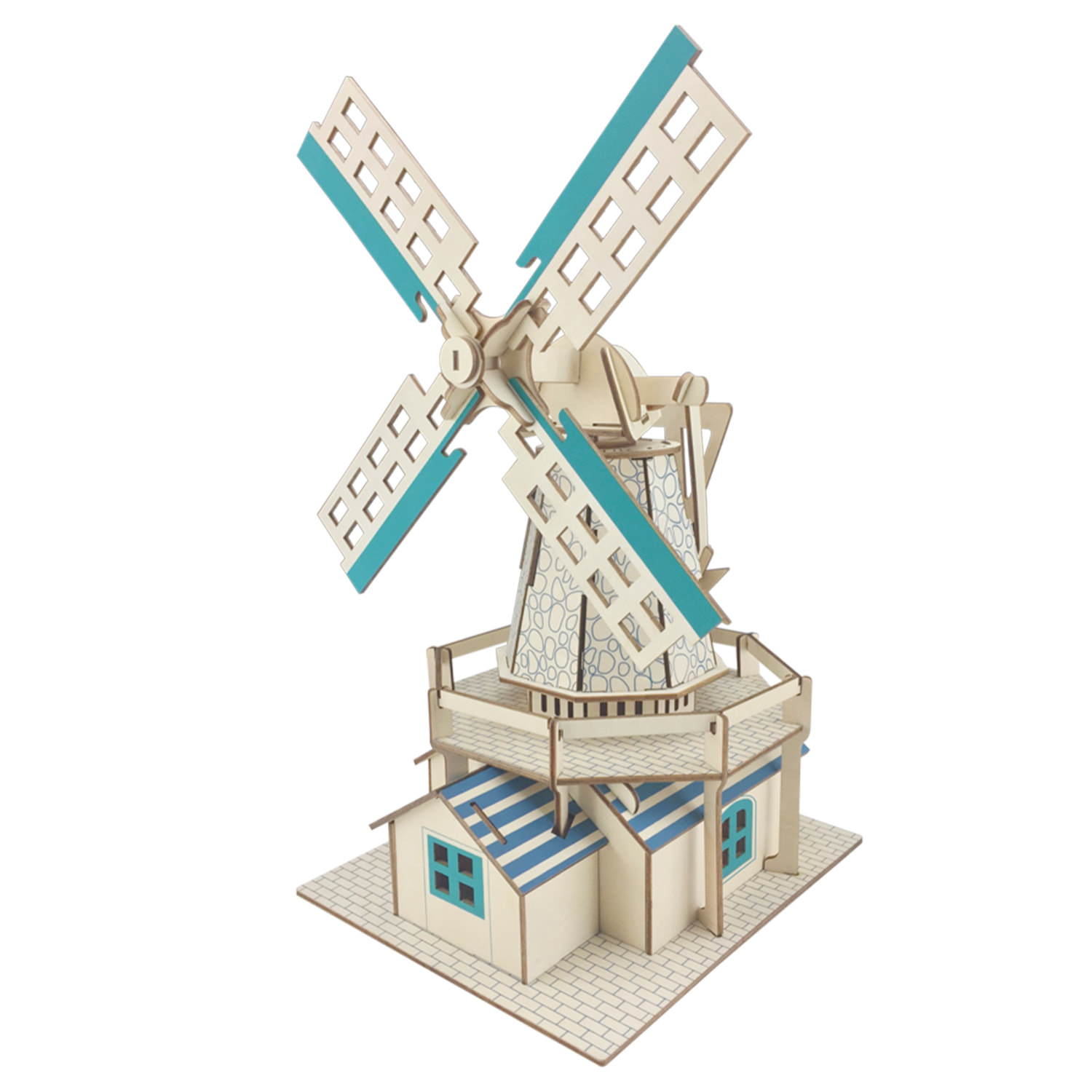 Maqueta 3D de madera. Molino de viento holandés. 77 piezas.
