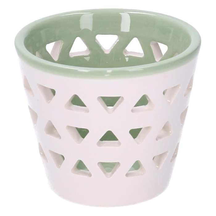 Portacandele in ceramica da 1 posto verde tondo cmø8h7,1