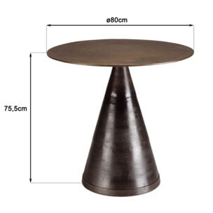 JOHAN - Table ronde 80cm alu couleur laiton pied conique