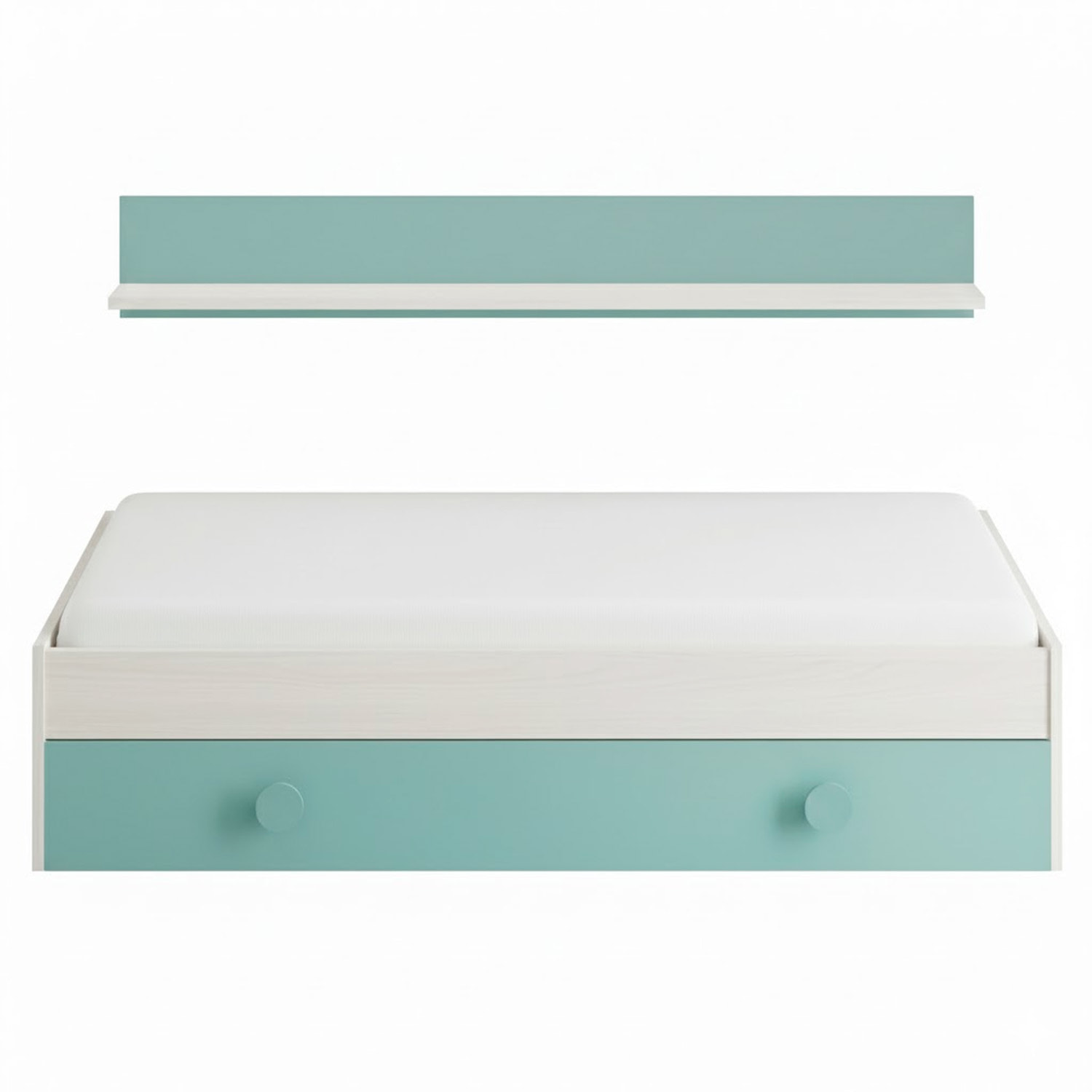 Letto Singolo A Scomparsa Per Ragazzi Con Letto Estraibile E Mensola A Muro Salvaspazio Per Cameretta Camera 201x43x98 Cm Bianco Alpi e Verde Acqua