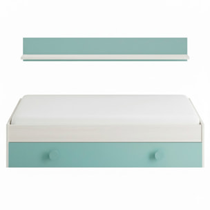 Letto Singolo A Scomparsa Per Ragazzi Con Letto Estraibile E Mensola A Muro Salvaspazio Per Cameretta Camera 201x43x98 Cm Bianco Alpi e Verde Acqua