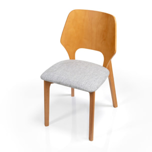 Lot de 2 chaises Tomasucci NATACHA, finition chêne et tissu gris clair, 48 x 55 x H.84 cm