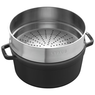 Cocotte avec panier vapeur 24 cm, Rond(e), Noir mat, Fonte
