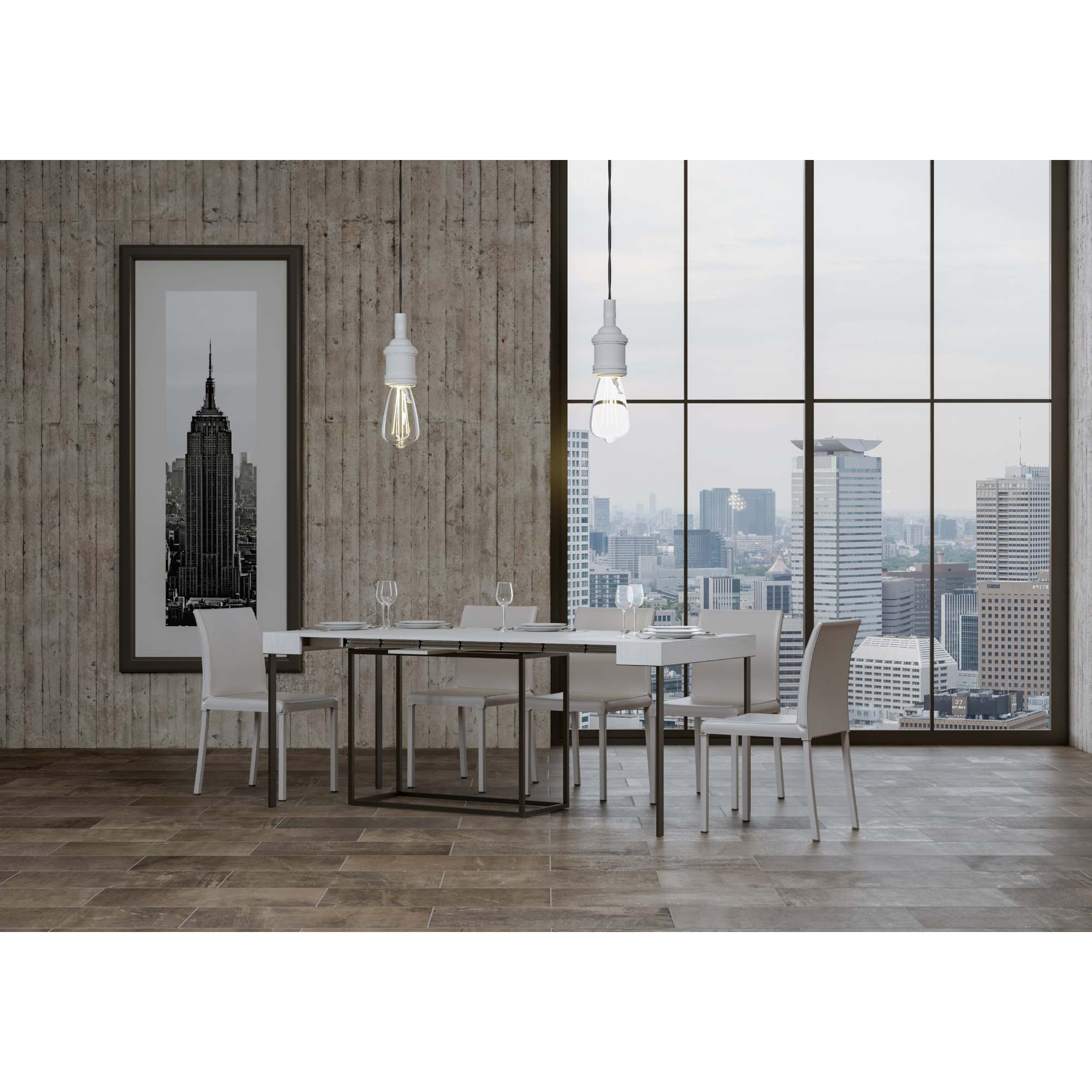 Consola extensible 90x40/300 cm Nordica Fresno Blanco estructura Antracita