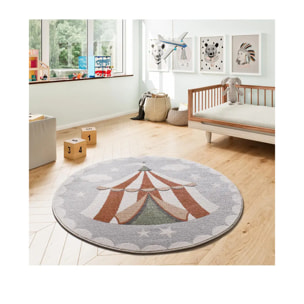 BEATS Alfombra redonda infantil circo gris, 120Ø cm