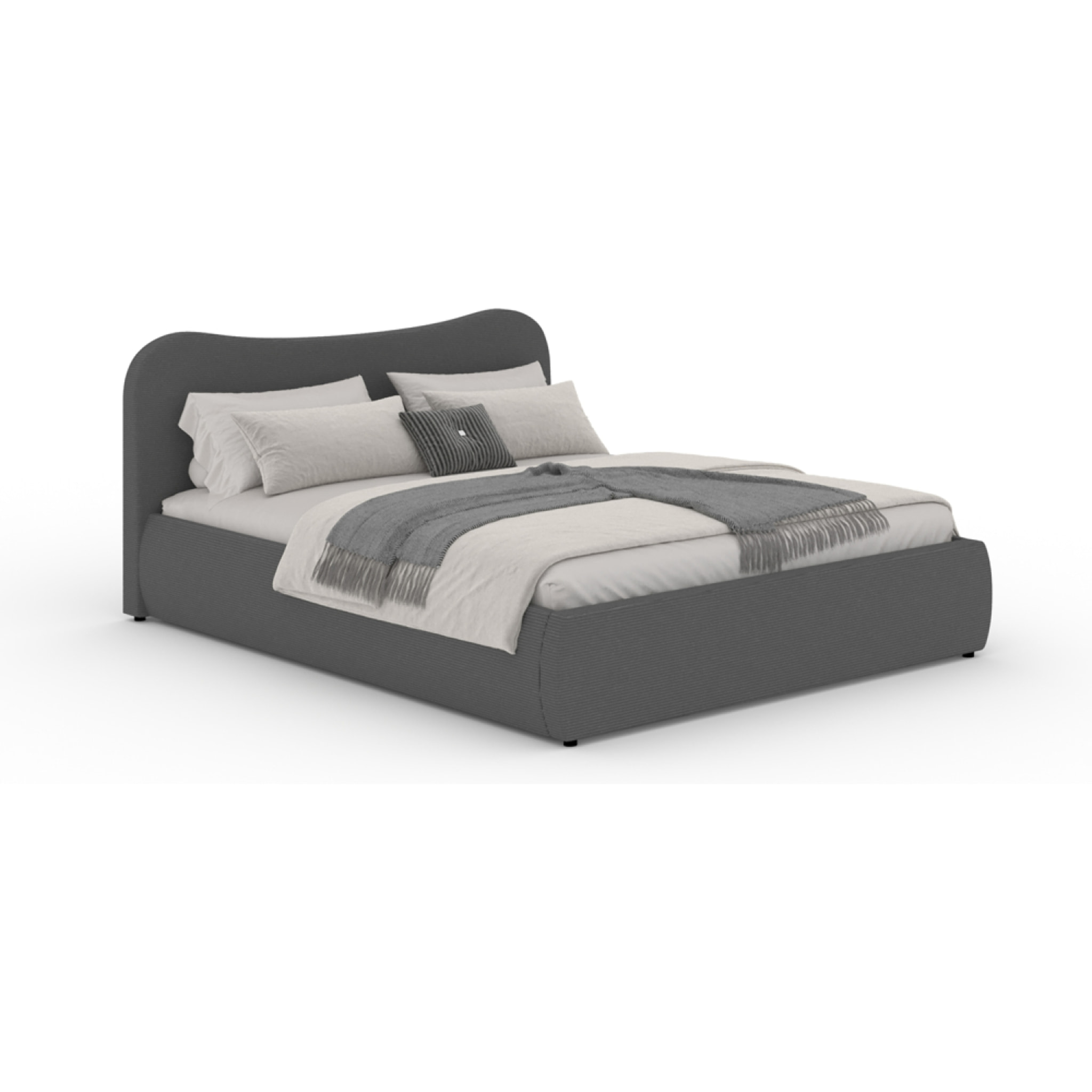 MILANO Lit coffre 140x190cm design arrondi velours côtelé gris