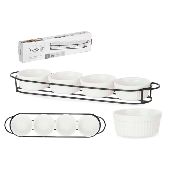 SET 4 PZS APERITIVO CON SOPORTE PORCELANA