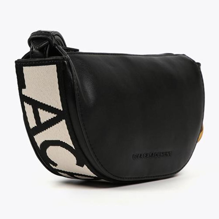 Borsa a tracolla con rondelle e nastro con logo