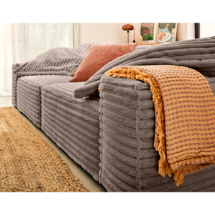 Richie - canapé droit 3 places avec double méridienne - assise profonde - en fausse fourrure côtelée - Taupe