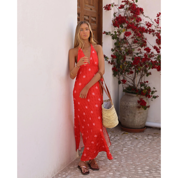 Vestido midi halter escote en pico