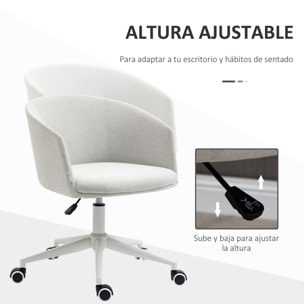 Silla de Oficina Giratoria Tejido de Lino Silla de Escritorio Ergonómica Altura Ajustable con Reposabrazos y Asiento Acolchado Carga 120 kg para Salón Dormitorio 56x56x72-82 cm Gris