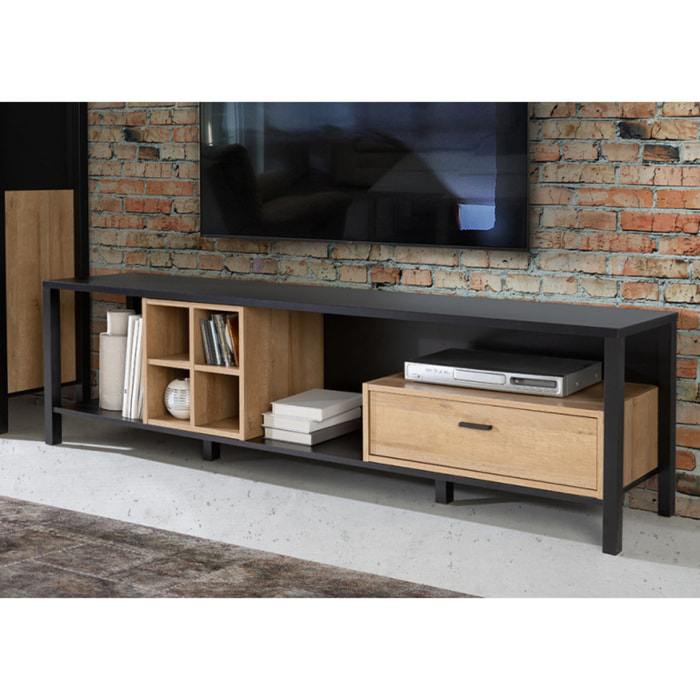 Meuble TV avec rangement en bois effet chêne - MIAMI